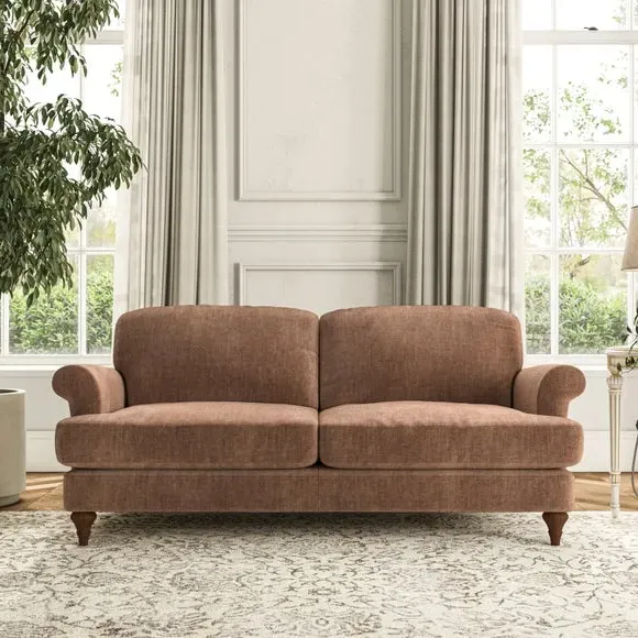 3-Seater Sofa with Scroll Arms - Clay, Chenille