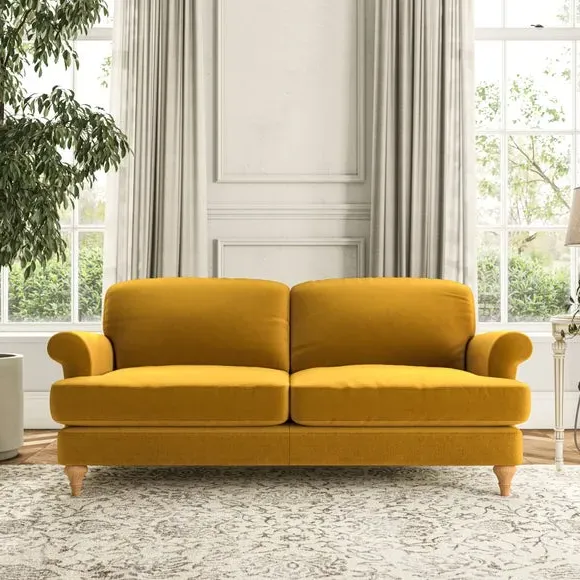 3-Seater Sofa with Scroll Arms - Gold, Fabric