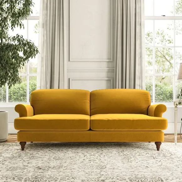 3-Seater Sofa with Scroll Arms - Gold, Velvet