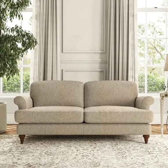 3-Seater Sofa with Scroll Arms - Honey, Fabric
