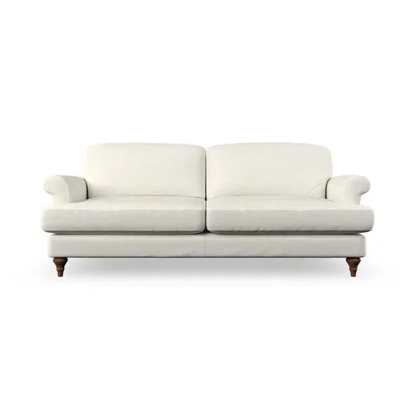 3-Seater Sofa with Scroll Arms - Ivory, Chenille