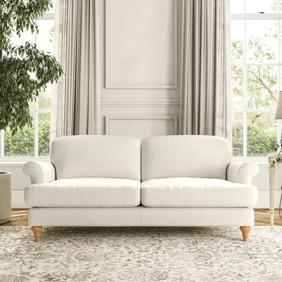 3-Seater Sofa with Scroll Arms - Ivory, Fabric