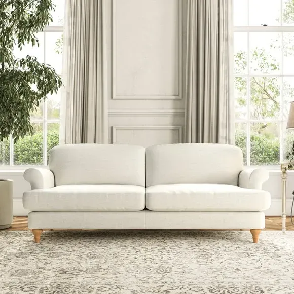 3-Seater Sofa with Scroll Arms - Ivory, Weave