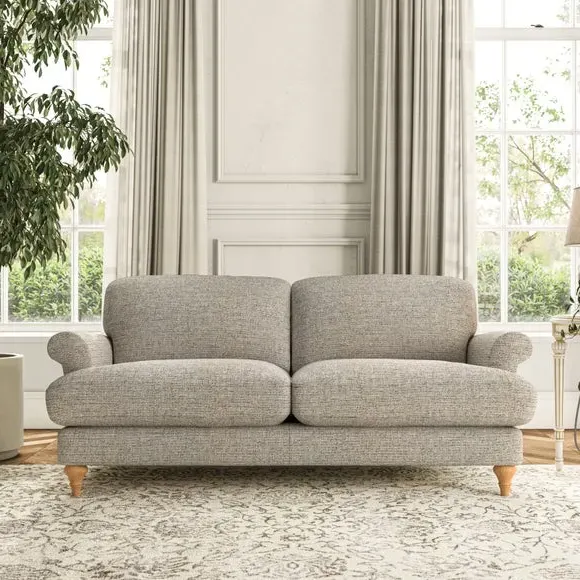 3-Seater Sofa with Scroll Arms - Natural, Fabric