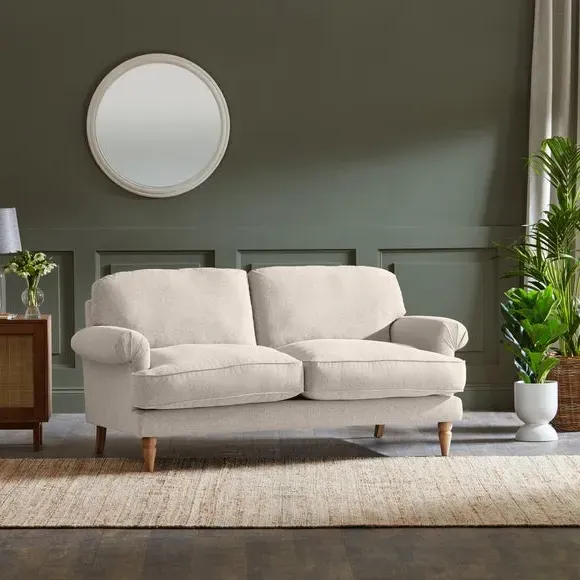 3-Seater Sofa with Scroll Arms - Natural, Fabric