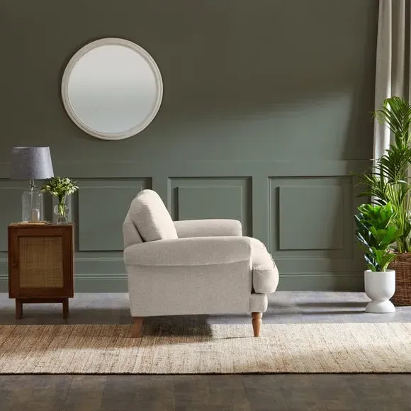 3-Seater Sofa with Scroll Arms - Natural, Fabric