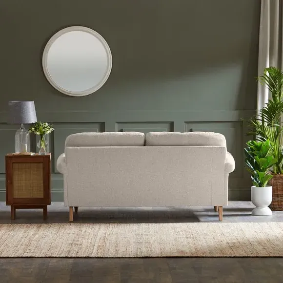3-Seater Sofa with Scroll Arms - Natural, Fabric