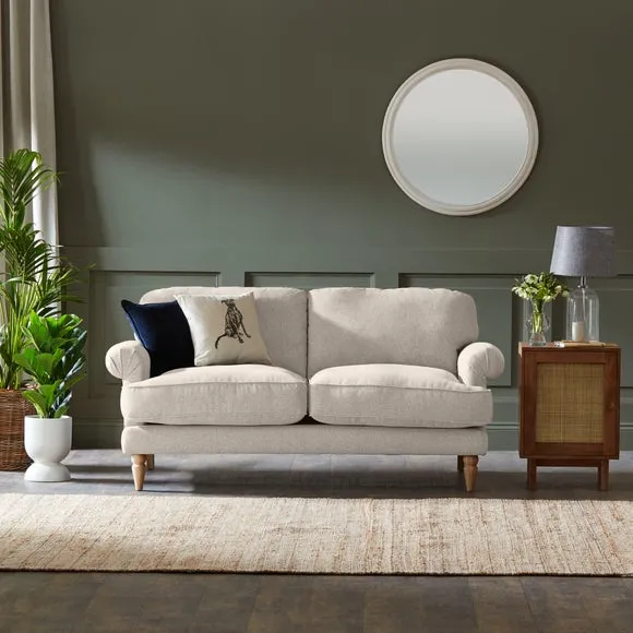 3-Seater Sofa with Scroll Arms - Natural, Fabric