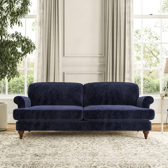 3-Seater Sofa with Scroll Arms - Navy, Chenille