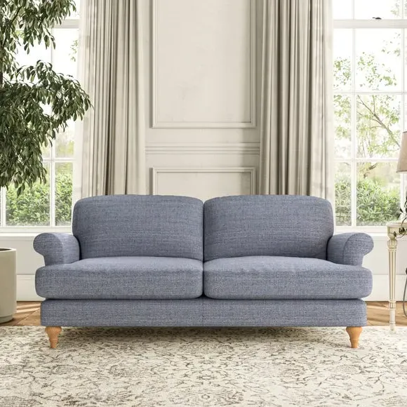 3-Seater Sofa with Scroll Arms - Navy, Fabric