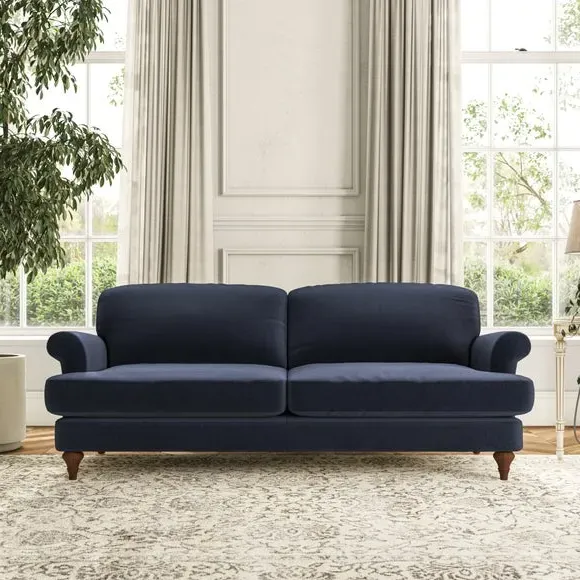 3-Seater Sofa with Scroll Arms - Navy, Velvet