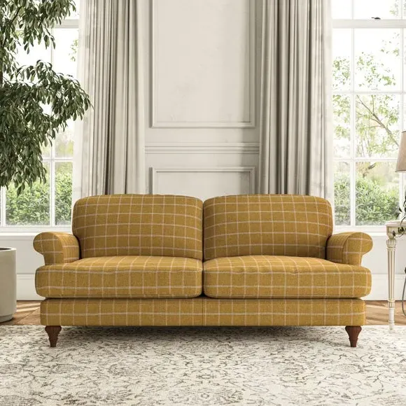 3-Seater Sofa with Scroll Arms - Ochre, Fabric
