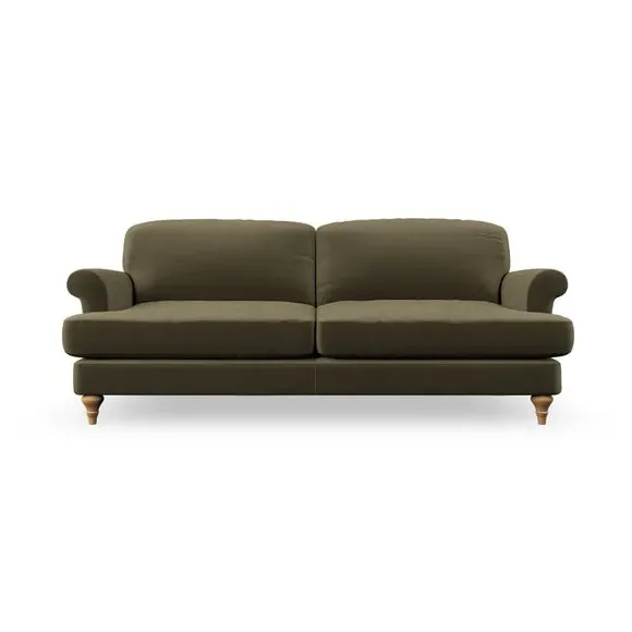 3-Seater Sofa with Scroll Arms - Olive, Velvet