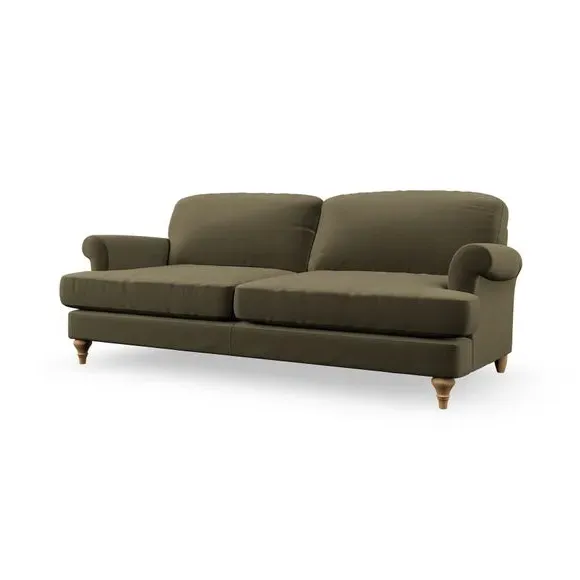 3-Seater Sofa with Scroll Arms - Olive, Velvet