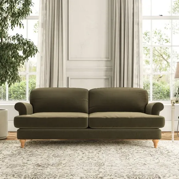 3-Seater Sofa with Scroll Arms - Olive, Velvet