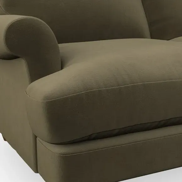 3-Seater Sofa with Scroll Arms - Olive, Velvet
