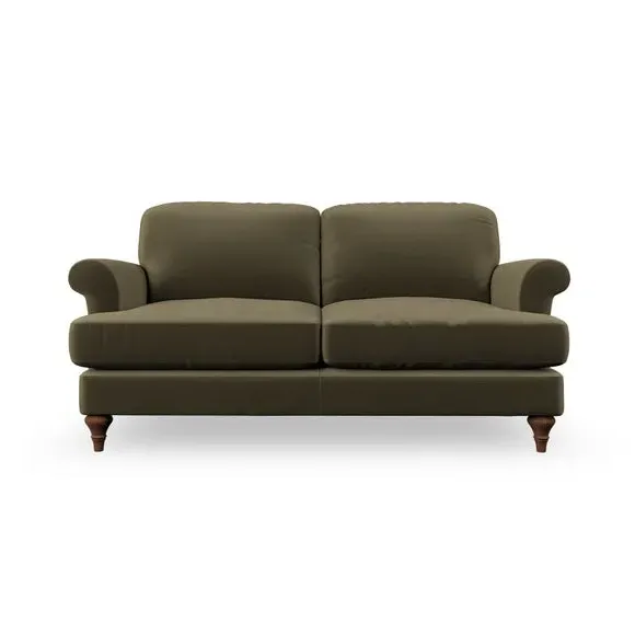 3-Seater Sofa with Scroll Arms - Olive, Velvet