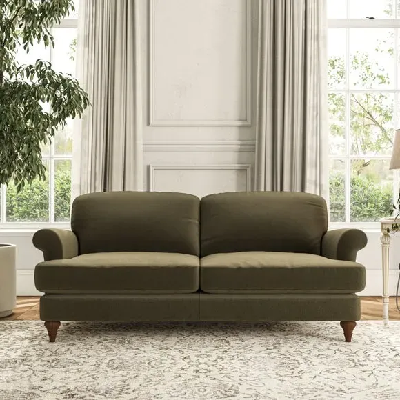 3-Seater Sofa with Scroll Arms - Olive, Velvet
