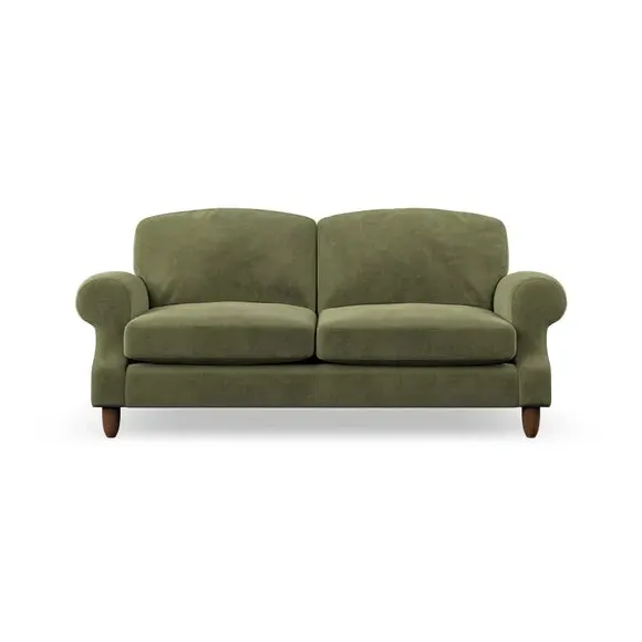 3-Seater Sofa with Scroll Arms - Olive, Velvet