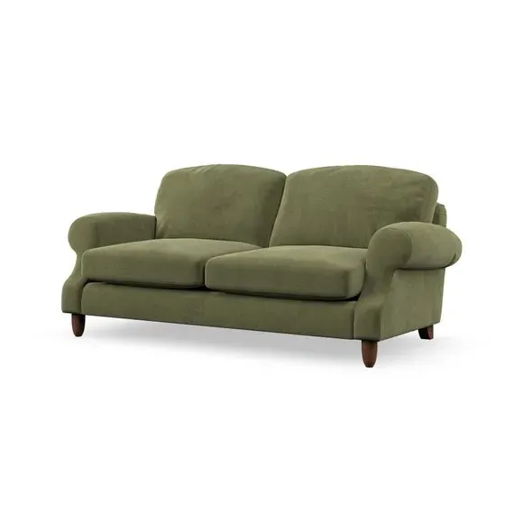 3-Seater Sofa with Scroll Arms - Olive, Velvet