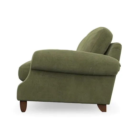 3-Seater Sofa with Scroll Arms - Olive, Velvet