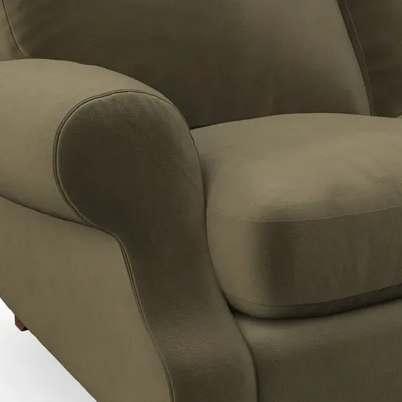 3-Seater Sofa with Scroll Arms - Olive, Velvet