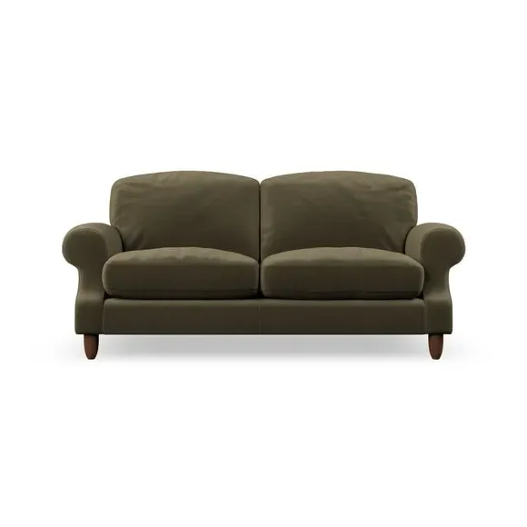 3-Seater Sofa with Scroll Arms - Olive, Velvet