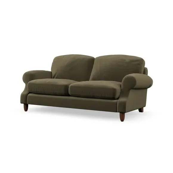 3-Seater Sofa with Scroll Arms - Olive, Velvet