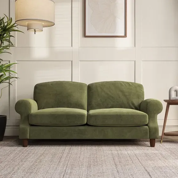 3-Seater Sofa with Scroll Arms - Olive, Velvet