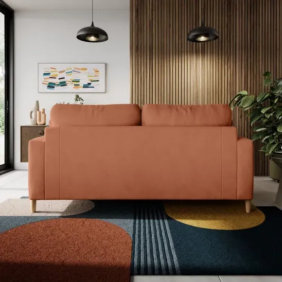 3-Seater Sofa with Square Arms - Apricot, Velvet