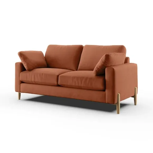 3-Seater Sofa with Square Arms - Apricot, Velvet