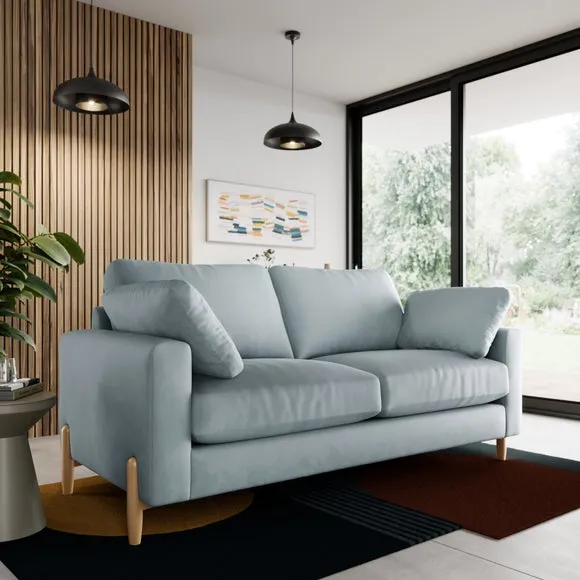 3-Seater Sofa with Square Arms - Blue, Velvet