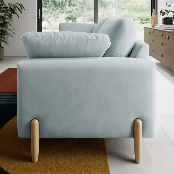 3-Seater Sofa with Square Arms - Blue, Velvet