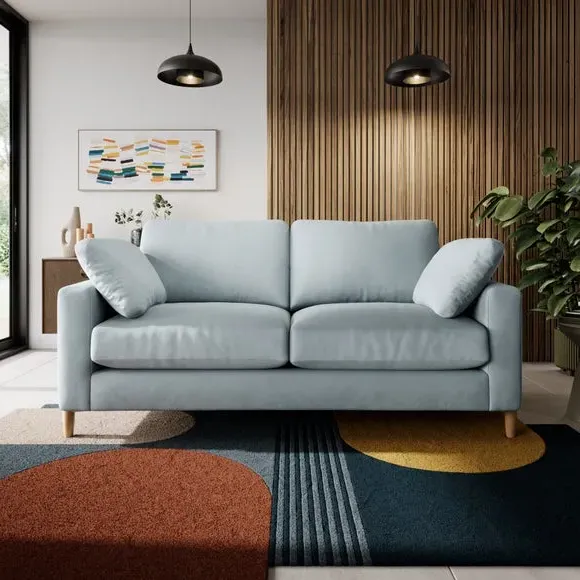 3-Seater Sofa with Square Arms - Blue, Velvet