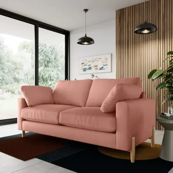 3-Seater Sofa with Square Arms - Coral, Velvet