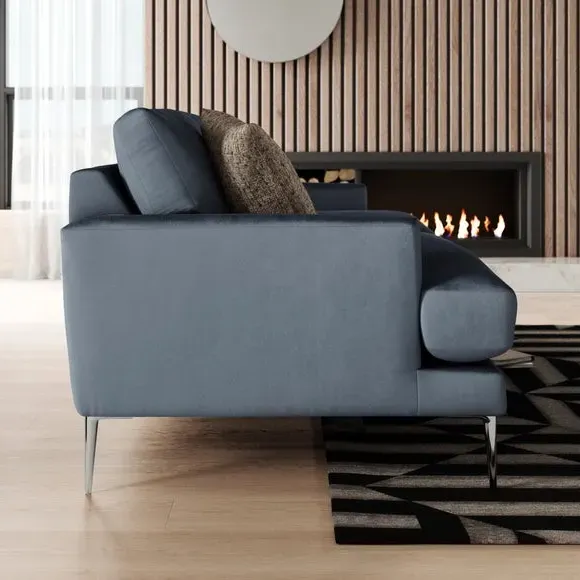 3-Seater Sofa with Square Arms - Denim, Velvet