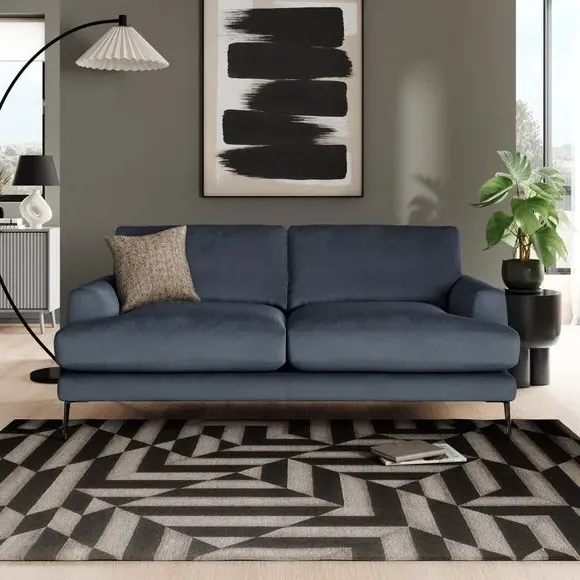 3-Seater Sofa with Square Arms - Denim, Velvet image