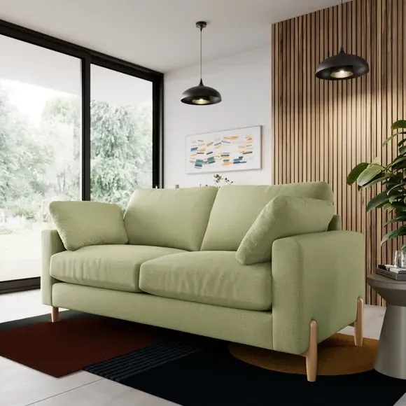 3-Seater Sofa with Square Arms - Green, Fabric image