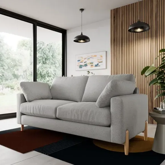 3-Seater Sofa with Square Arms - Grey, Fabric image