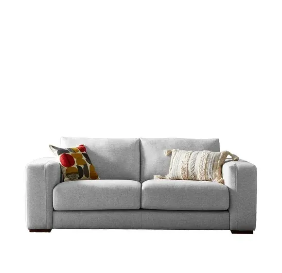 3-Seater Sofa with Square Arms - Grey, Fabric