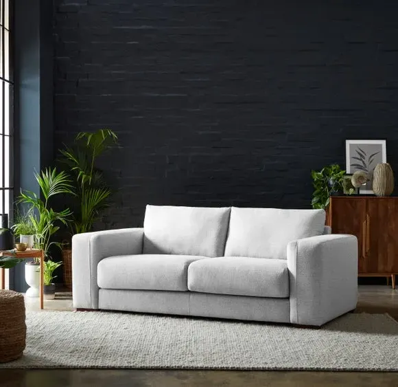 3-Seater Sofa with Square Arms - Grey, Fabric