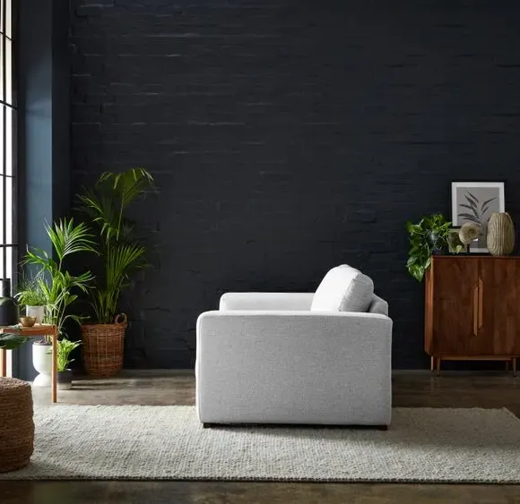 3-Seater Sofa with Square Arms - Grey, Fabric