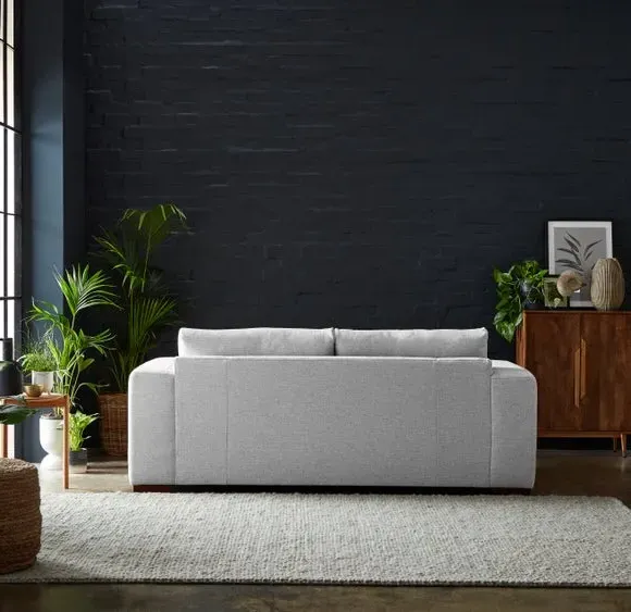 3-Seater Sofa with Square Arms - Grey, Fabric