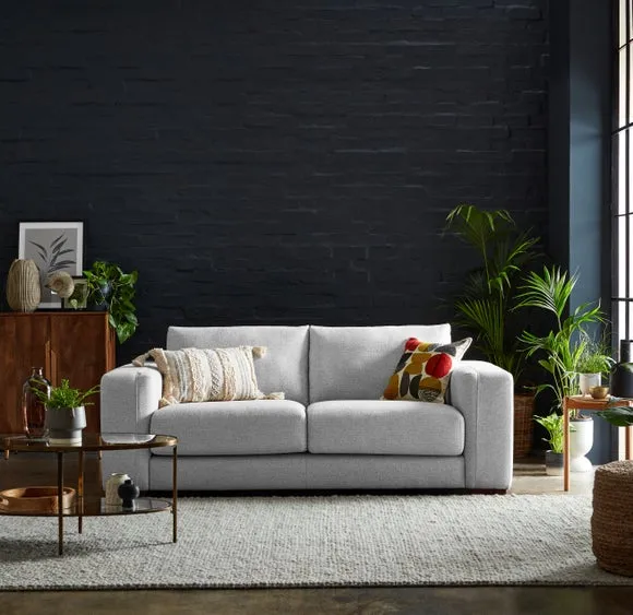 3-Seater Sofa with Square Arms - Grey, Fabric image