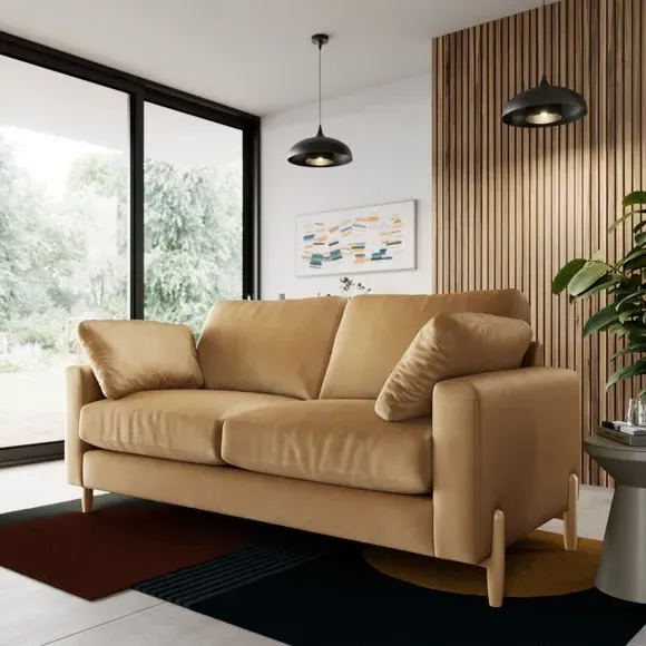 3-Seater Sofa with Square Arms - Honey, Velvet