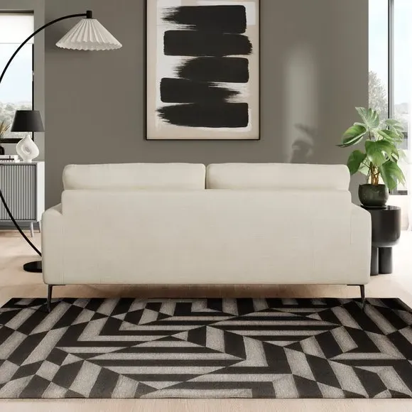 3-Seater Sofa with Square Arms - Ivory, Fabric