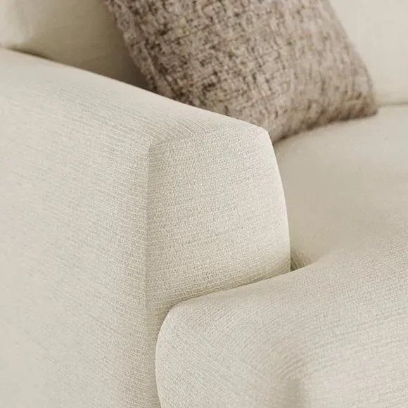3-Seater Sofa with Square Arms - Ivory, Fabric
