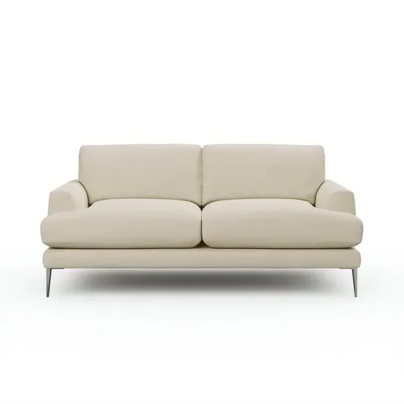 3-Seater Sofa with Square Arms - Ivory, Fabric
