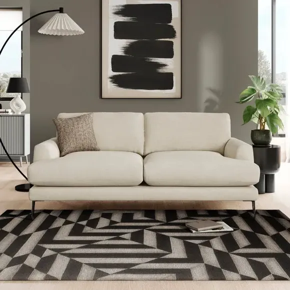 3-Seater Sofa with Square Arms - Ivory, Fabric image