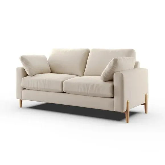 3-Seater Sofa with Square Arms - Natural, Fabric